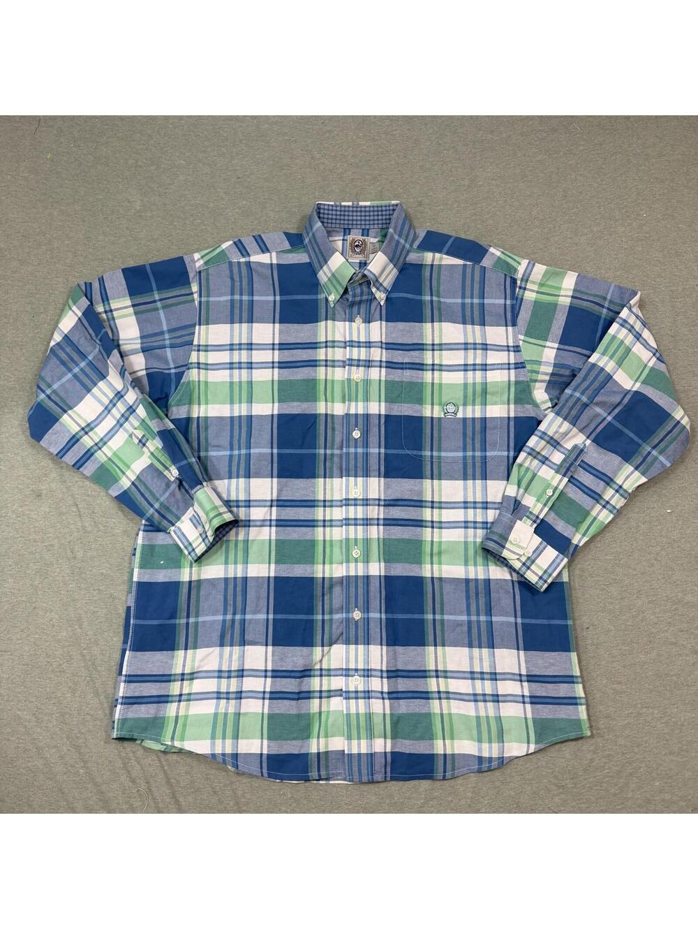 Cinch Mens Medium Long Sleeve Plaid‎ Western Button Down Shirt Green Blue